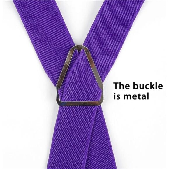 Men's 4 Clips X-Back Solid Suspenders Pre Tied Bow Tie Set Elastic Adjustable - Picture 2 of 7